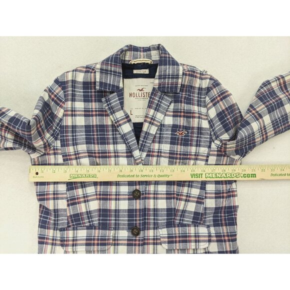 Hollister Women's Blazer Size L Blue Plaid 3/4 Sleeve Preppy - Picture 7 of 13